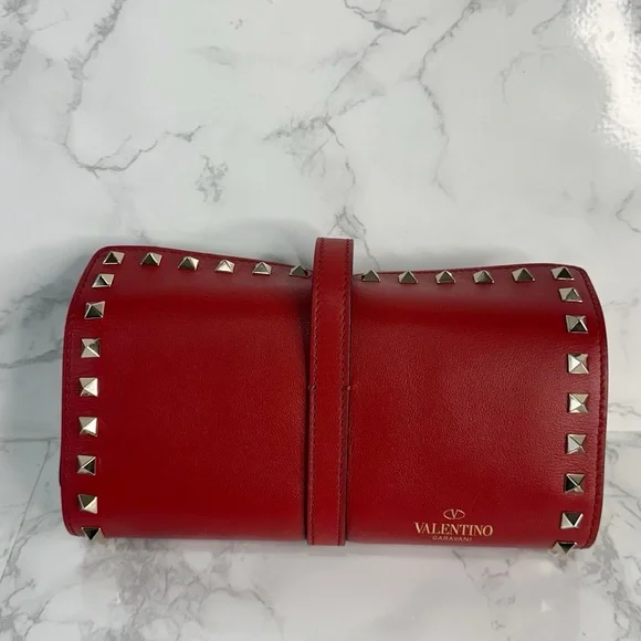 Valentino Garavani Red travel Jewelry Clutch with Silver Studs - Picture 16 of 16